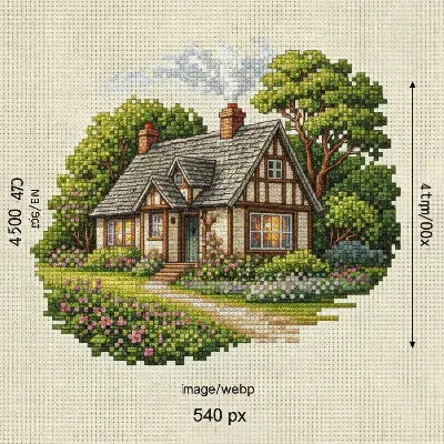Cozy Cottage Cross Stitch Pattern with detailed features
